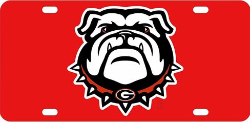 Georgia Bulldogs Laser Cut Printed Acrylic Bulldog Head Insert License Plate CRA Tag (Red) in Saudi Arabia