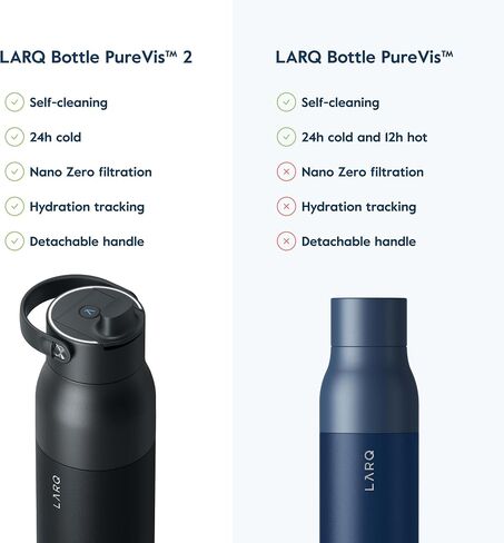 LARQ Bottle PureVis 2 34 oz - UV Water Purifier with Self-Cleaning + App Hydration Tracking, Insulated Stainless Steel Water Bottle | Reusable & Travel Friendly, 1-Year Warranty, Obsidian Black in Kuwait