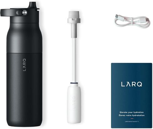 LARQ Bottle PureVis 2 34 oz - UV Water Purifier with Self-Cleaning + App Hydration Tracking, Insulated Stainless Steel Water Bottle | Reusable & Travel Friendly, 1-Year Warranty, Obsidian Black in Kuwait