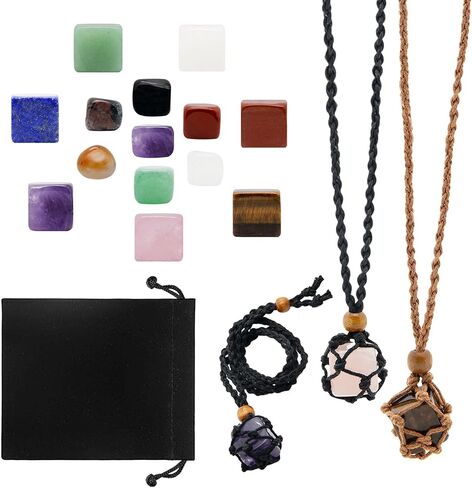 كنانا 16 قطعة من حاملات القلائد الكريستالية ومجموعة حجر الكريستال - قفص كريستالي قابل للتعديل مع أحجار كريستال شقرا، بلورات شفاء لليوجا والتأمل وديكورات المنزل in Kuwait