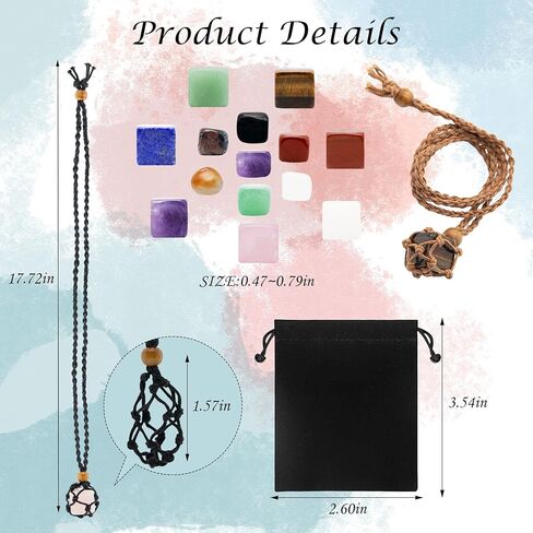 كنانا 16 قطعة من حاملات القلائد الكريستالية ومجموعة حجر الكريستال - قفص كريستالي قابل للتعديل مع أحجار كريستال شقرا، بلورات شفاء لليوجا والتأمل وديكورات المنزل in Kuwait