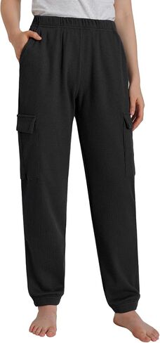 Latuza Women's Waffle Knit Lounge Pants Comfy Cinch Bottom Cargo Joggers in Saudi Arabia