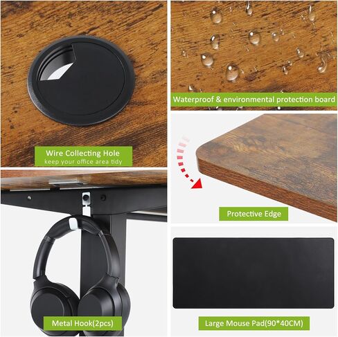 مكتب كهربائي قائم بارتفاع قابل للتعديل من Farexon، مكتب كمبيوتر مقاس 48 × 24 بوصة مع سطح مكتب منحني هندسيًا، مكتب متعدد الوظائف للمنزل/المكتب (بني) in Kuwait