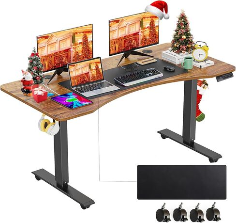 مكتب كهربائي قائم بارتفاع قابل للتعديل من Farexon، مكتب كمبيوتر مقاس 48 × 24 بوصة مع سطح مكتب منحني هندسيًا، مكتب متعدد الوظائف للمنزل/المكتب (بني) in Kuwait