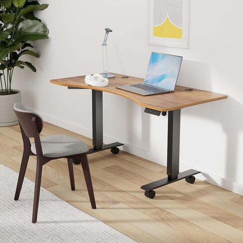 مكتب كهربائي قائم بارتفاع قابل للتعديل من Farexon، مكتب كمبيوتر مقاس 48 × 24 بوصة مع سطح مكتب منحني هندسيًا، مكتب متعدد الوظائف للمنزل/المكتب (بني) in Kuwait