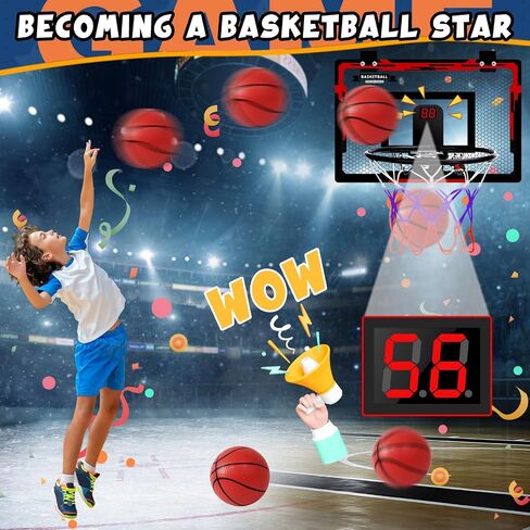 Basketball Hoop Indoor for Kids, Over The Door Mini Basketball Hoop with 4 Balls & Electronic Scoreboard, Bedroom&Office Basketball Toy Gift for Boys Girls Teens and Adults in Saudi Arabia