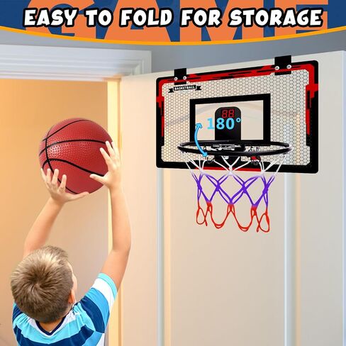 Basketball Hoop Indoor for Kids, Over The Door Mini Basketball Hoop with 4 Balls & Electronic Scoreboard, Bedroom&Office Basketball Toy Gift for Boys Girls Teens and Adults in Saudi Arabia