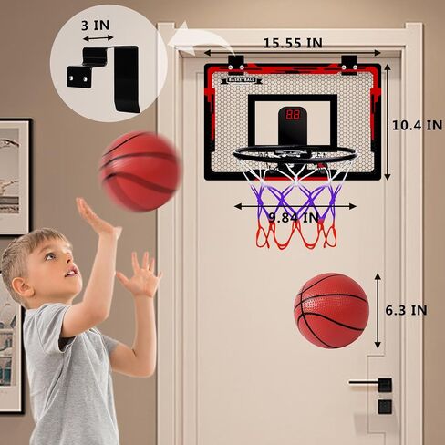 Basketball Hoop Indoor for Kids, Over The Door Mini Basketball Hoop with 4 Balls & Electronic Scoreboard, Bedroom&Office Basketball Toy Gift for Boys Girls Teens and Adults in Saudi Arabia