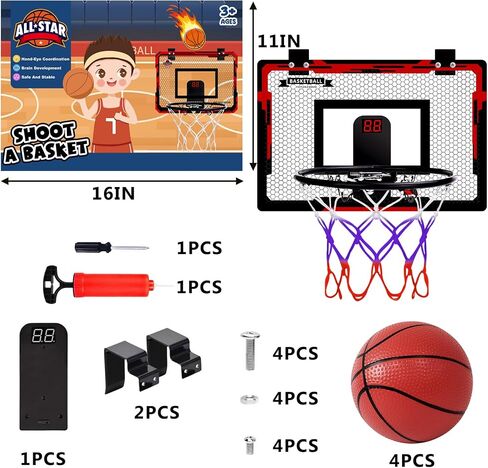 Basketball Hoop Indoor for Kids, Over The Door Mini Basketball Hoop with 4 Balls & Electronic Scoreboard, Bedroom&Office Basketball Toy Gift for Boys Girls Teens and Adults in Saudi Arabia
