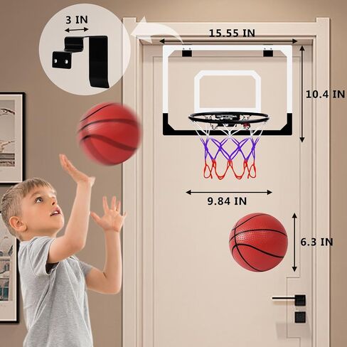 Basketball Hoop Indoor for Kids, Over The Door Mini Basketball Hoop with 4 Balls & Electronic Scoreboard, Bedroom&Office Basketball Toy Gift for Boys Girls Teens and Adults in Saudi Arabia