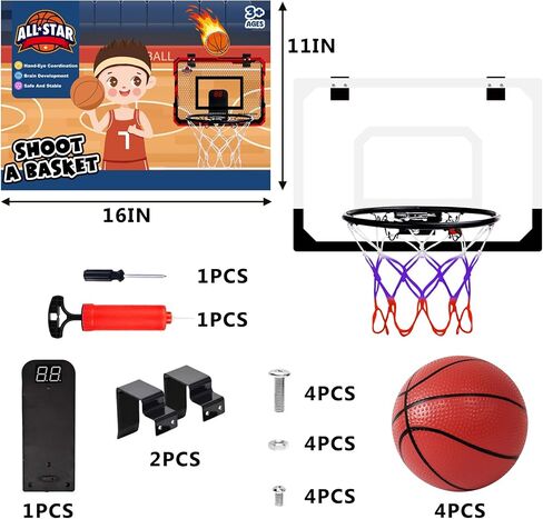 Basketball Hoop Indoor for Kids, Over The Door Mini Basketball Hoop with 4 Balls & Electronic Scoreboard, Bedroom&Office Basketball Toy Gift for Boys Girls Teens and Adults in Saudi Arabia