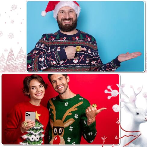 3 Sets Ugly Christmas Sweater Championship Trophy Ring Award Medal with Acrylic Display Stand 1st, 2nd, 3rd Place Medal Etched on Side for Ugliest Sweater Party Competition in Saudi Arabia