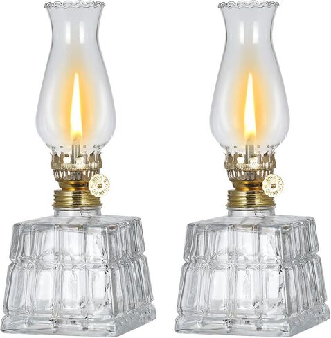 2 Pack Large Oil Lamp Square Kerosene Lamp Lantern Vintage Oil Lamps for Indoor Use Decorative Antique Clear Hurricane Lamp for Emergency Lighting in Saudi Arabia