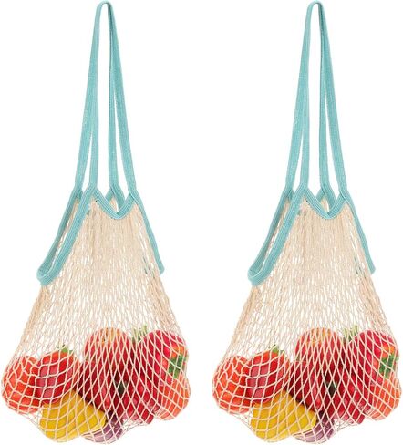 uxcell Reusable Mesh Produce Storage Bags Washable Net Portable Fruit and Vegetable Bag Cotton String Bags for Grocery Shopping Storage, Vegetable in Kuwait