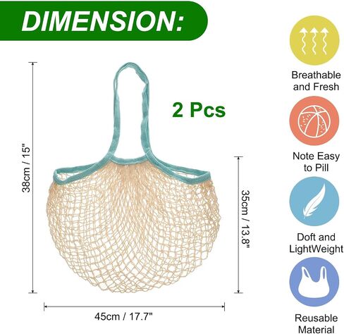 uxcell Reusable Mesh Produce Storage Bags Washable Net Portable Fruit and Vegetable Bag Cotton String Bags for Grocery Shopping Storage, Vegetable in Kuwait