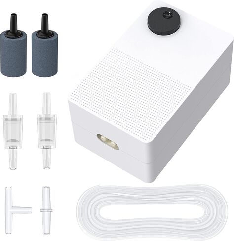 Pawfly Aquarium Air Pump 50 GPH Fish Tank Oxygen Pump for 10-60 Gallon Fish Tanks Buckets Dual Outlet Adjustable Ultra Quiet Aerator Pump with Airline Tubing Air Stones Connectors and Check Valves in Saudi Arabia