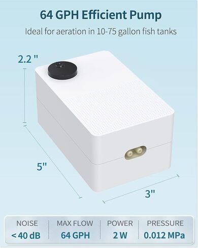 Pawfly Aquarium Air Pump 50 GPH Fish Tank Oxygen Pump for 10-60 Gallon Fish Tanks Buckets Dual Outlet Adjustable Ultra Quiet Aerator Pump with Airline Tubing Air Stones Connectors and Check Valves in Saudi Arabia