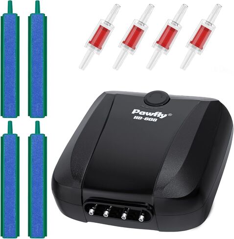 Pawfly Aquarium Air Pump 50 GPH Fish Tank Oxygen Pump for 10-60 Gallon Fish Tanks Buckets Dual Outlet Adjustable Ultra Quiet Aerator Pump with Airline Tubing Air Stones Connectors and Check Valves in Saudi Arabia