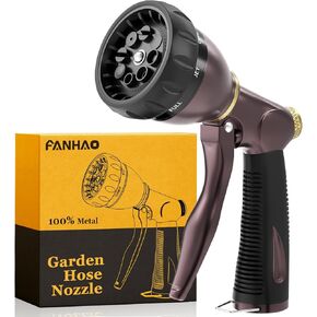 FANHAO Heavy Duty Garden Hose Nozzle, 100% Metal Water Nozzle with 8 Adjustable Spray Patterns, High Pressure Hose Sprayer with Non-Slip Grip for Watering Plants & Lawns, Washing Cars & Pets -Bronze