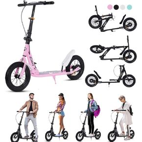 Adult Kick Scooter 330 Lbs, Folding Commuter Scooter for Adults & Teens, 290mm Big Wheel, Adjustable Heigh, Rear Holding Brake, Lightweight Sports Scooter for Indoor and Outdoor