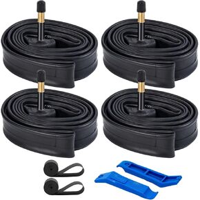 4-Pack 700C Bike Tubes 700x25C 700x26C 700x28C 700x30C 700x32C AV48mm Schrader Valve Butyl Rubber Inner Tube 700C Tubes Plus 2 Rim Strips Compatible with 700x25C/26C/28C/30C/32C Road Bike Tire Tubes