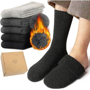 Toes Home Mens Socks for Winter, Warm Crew Wool Thermal Thick Hiking Boot Socks for Valentines Day Cozy Soft Heated for Cold Weather 5 Pairs