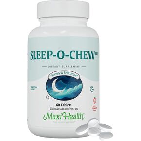 Maxi Health Sleep-O-Chew Strawberry Chewable Tablets with Magnesium, Inositol, L-Tryptophan, 3mg Melatonin for Sleep Support - Non Habit Forming Sleep Aid for Adults, Kosher Sleep Supplement, 60 Count