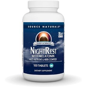 Source Naturals Sleep Science NightRest مع الميلاتونين - مركب حيوي متعدد المغذيات والأعشاب، لدعم الراحة والاسترخاء * - 100 قرص