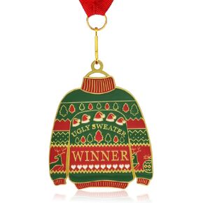 3 Pieces Ugly Christmas Sweater Medals with Neck Ribbon Award for Ugly Sweater Contest Party Supplies Holidays Christmas Tree Ornament