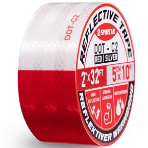 Spurtar 2 inch x 32 Feet Reflective Tape DOT-C2 Waterproof Red and White Tape Caution Tape Strong Adhesive Reflector Tape Warning Safety Tape Accessories for Vehicles Trailers Boats Signs