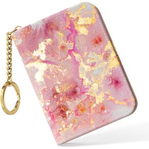 Nipichsha Credit Card Holder, Small RFID Card Wallet for Women, Slim Leather Card Holder Wallet, Credit Card Wallet Organizer, Pocket Business Card Case with Zipper & Keychain (Simple Abstract Art)