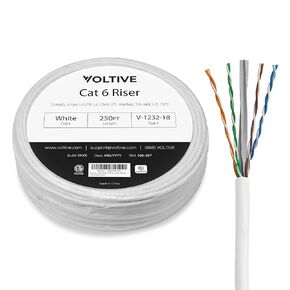 Voltive Cat6 Riser (CMR), 1000ft, Black - Solid Bare Copper Bulk Ethernet Cable - UTP - 600MHz - UL Certified & ETL Verified