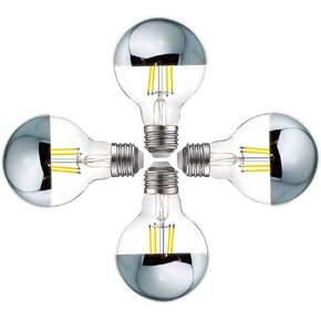 G25/G80 E26 6W Dimmable Half Silver Chrome Globe Light Bulbs 60 Watt Equivalent, Light Bulbs 60 Watt Soft White 2700K, Bathroom Vanity Mirror Round LED Edison Decorative Light Bulbs 4 PCS
