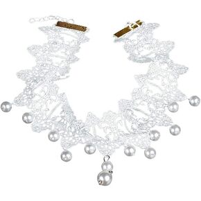 White Pure Beautiful Gothic Pearl Bridal Wedding Jewelry Lace Necklace