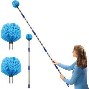 Cobweb Duster with Extension Pole,4-10FT Stainless Steel Spider Web Brush with Pole,Cobweb Duster Outdoor for High Ceilings and Surfaces