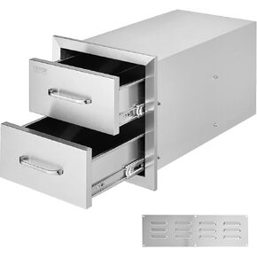 VEVOR Pull Out Trash Drawer 13.4"W x 25.7"H x 19.6"D Lower Sliding Rails Stainless Steel Roll Out Trash Bin Pull Out Tray Outdoor Kitchen Trash Drawer with Handle for BBQ Island Grill Station in Kuwait