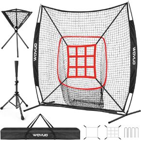 7x7 ft Baseball Net for Batting Pitching Hitting, Baseball Pitching Net with Strike Zone, Baseball Tee, Ball Caddy, Softball Batting Net Baseball Training Equipment for Kids Adult Youth Sport Practice
