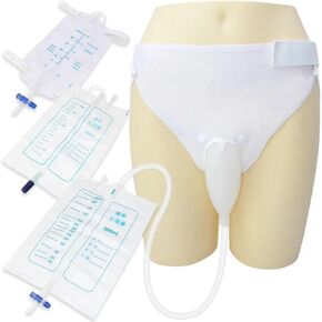 Wearable Urinal External Condom Catheter for Elderly Men,Reusable Silicone Urine Drainage Collector Bag2000ml,1000ml,500ml Leg Bags,40"Catheter,No-Deformation,Portable Professional for Incontinence