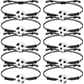 Honbay 10PCS Adjustable Braided Rope Bracelets Soccer Charms Bracelets Enamel Alloy Soccer Woven Cord Bracelets Inspirational Sports Ball Bracelets Sports Party Favors Sport Team Gift