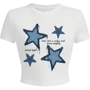 Women's Letter Print Graphic T-Shirt Crewneck Short Sleeve Crop Top Summer Tees