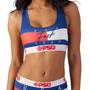 PSD Women's Patriotic USA Print Sports Bra - Racerback Sports Bras for Women with Breathable Microfiber Fabric