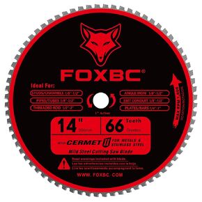 FOXBC 14 Inch Metal Steel Cutting Saw Blade 66 Tooth for Evolution 14 Inch Saw and Other, Cermel Carbide Up to 5X Longer Life