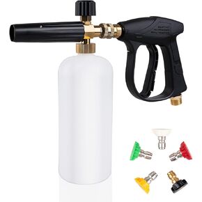 Car Wash Foam Cannon, High-Pressure Washer Gun with Foam Cannon, 1/4" Quick Connector, 5 Nozzles, Compatible with M22-14mm Inlet