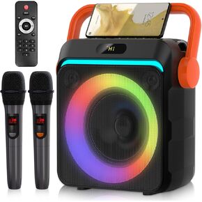 Karaoke Machine with 2 Wireless Microphones, Portable Bluetooth Karaoke Speaker for Adults & Kids with Strobe Lights, Karaoke Microphone with PA System Supports TWS/USB/TF/REC/FM/AUX for Home Party