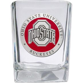 Ohio State Square Shot Glass | Hand-Sculpted 1.5 Ounce Shot Glass | Intricately Crafted Metal Pewter Alma Mater Inlay