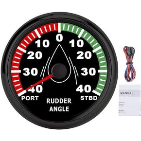 Rudder Angle Gauge Indicator, 85mm Boat Rudder Angle Meter IP67 Waterproof Multi‑Color Backlit 9‑32V Direction Adjustable(Black Frame on Black)