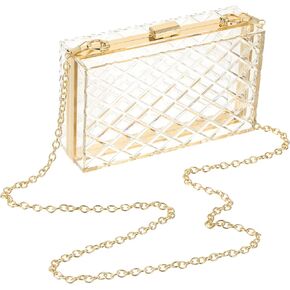 uxcell Women Acrylic Clear Clutch Purses Lattice Evening Handbag Crossbody Bag with Chain for Wedding Prom Party