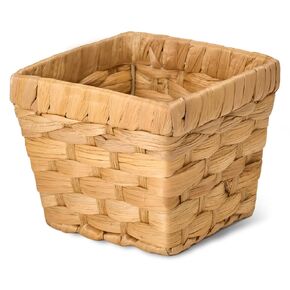 Mini Wicker Trash Can, Handmade Water Hyacinth Countertop Garbage Basket, 0.5Gal/1.5L Small Desktop Waste Bin Compatible for Camping/Vanity/Countertops/Office, 5.7"x5.7"x4.7'' Natural