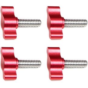 4Pcs 1/4"-20 x 3/4" Thumb Screw, Stainless Steel Standard/Coarse Thread Thumbscrew, Red Aluminum Tee Wing Knob