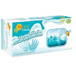 BeeSure BE2928 Naturals Glacier Nitrile Powder Free Exam Gloves, 3 mil, Large, Nitrile, Beaded-Cuff (Pack of 300),blue